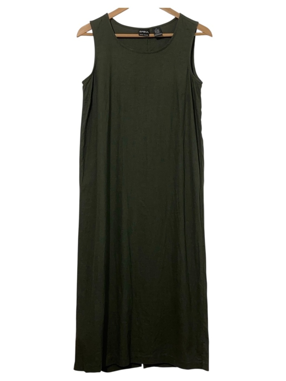 Erika Petite Linen Bld Sleeveless Olive Green Maxi Dress Womens Size PS